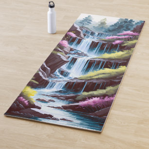 Wasserfall Wasserfarbe mit Frühlingsblumen Malerei Yogamatte