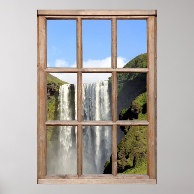Wasserfallansicht aus einem Fenster Poster (Vorne)