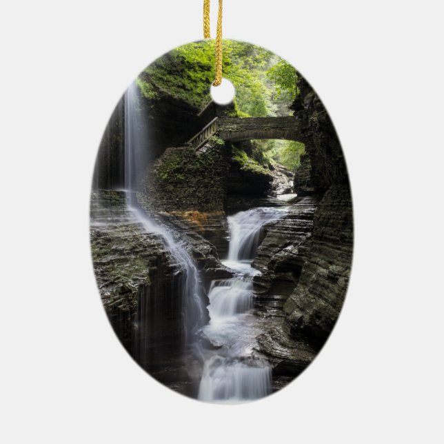 Wasserfälle an Watkins Schlucht, NY Keramikornament (Hinten)