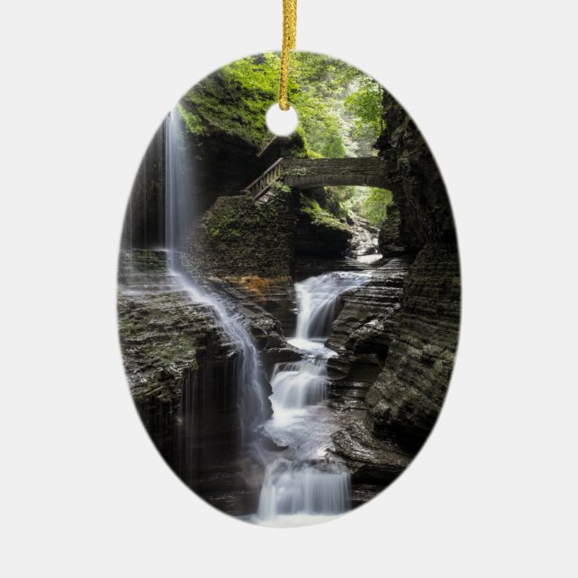 Wasserfälle an Watkins Schlucht, NY Keramikornament (Vorne)