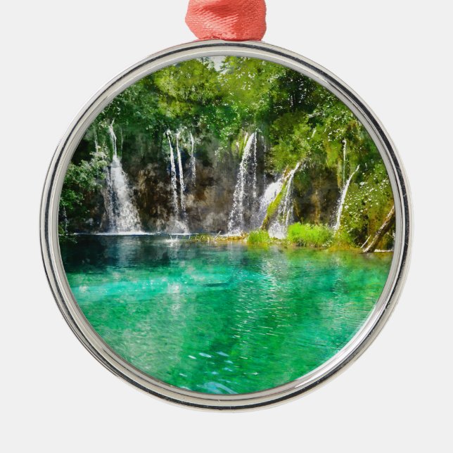 Wasserfälle im Nationalpark Plitvice in Kroatien Ornament Aus Metall (Vorne)