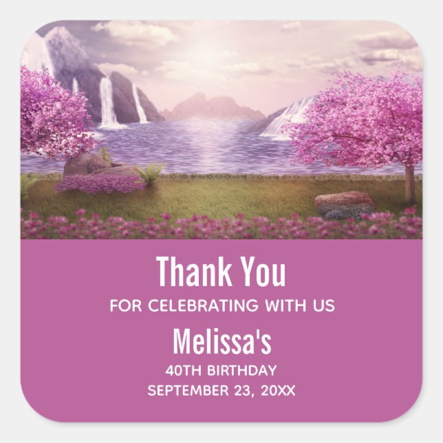 Wasserfälle & Kirschbaume rund um den Geburtstag Quadratischer Aufkleber (Vorderseite)