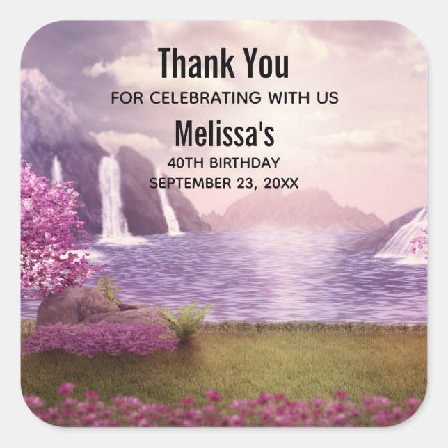 Wasserfälle & Kirschbaume rund um den Geburtstag Quadratischer Aufkleber (Vorderseite)