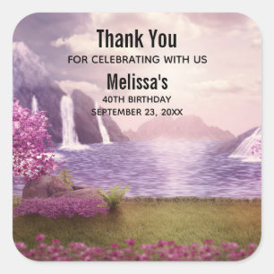 Wasserfälle & Kirschbaume rund um den Geburtstag Quadratischer Aufkleber