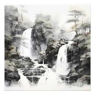Wasserfälle monochromatische Landschaft Fotodruck