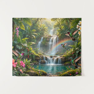 Wasserfälle Regenbogen Kolibris Tropisches Verstec Wandteppich