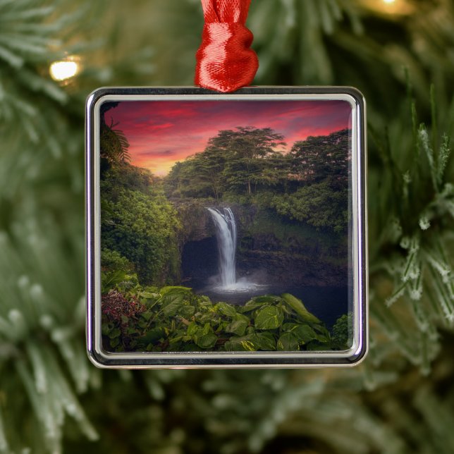 Wasserfälle | Regenbogenfälle, Hilo, Hawaii Ornament Aus Metall (Baum)