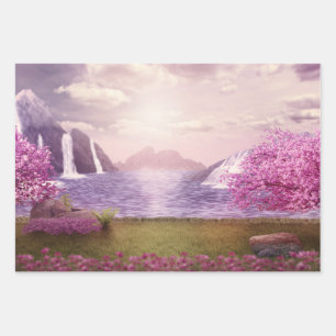 Wasserfälle und Kirchen Bäume um den See Geschenkpapier Set