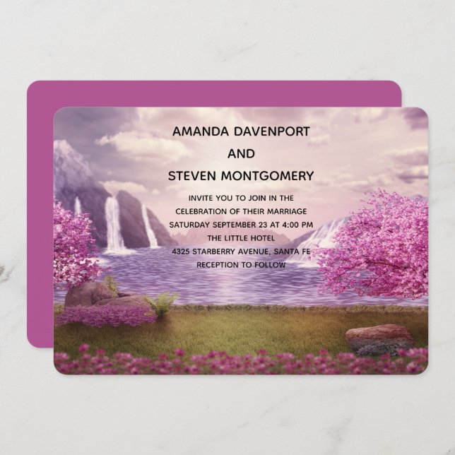 Wasserfälle und Kirschbaume rund um den See Einladung (Vorne/Hinten)