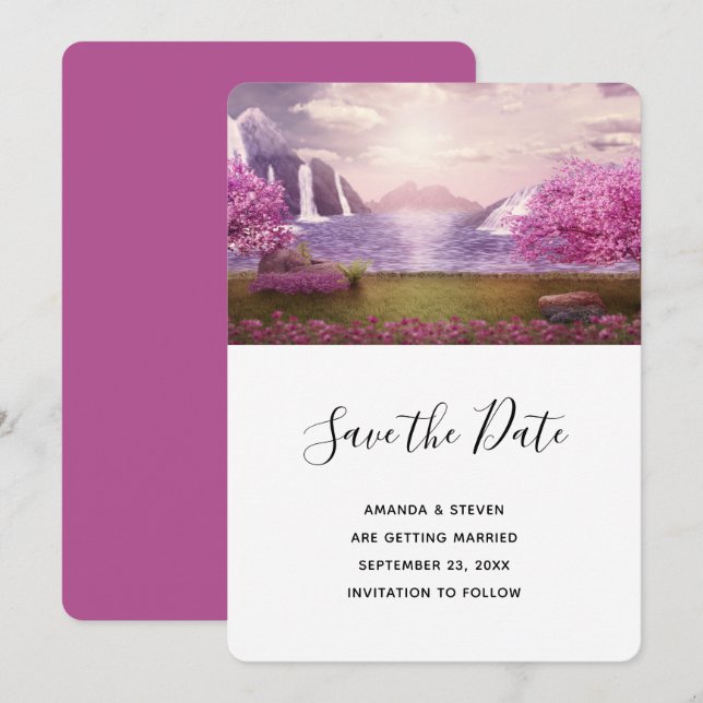 Wasserfälle und Kirschbaume rund um den See Save The Date (Vorne/Hinten)