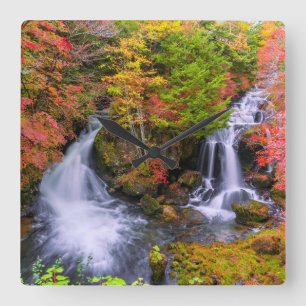 Wasserfälle   Wasserfälle Nikko Japan Fall Quadratische Wanduhr