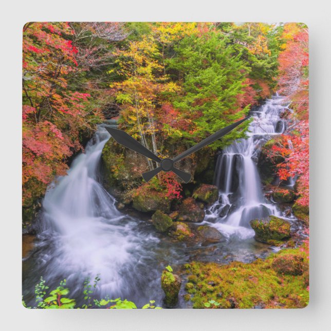 Wasserfälle | Wasserfälle Nikko Japan Fall Quadratische Wanduhr (Vorderseite)