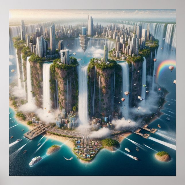 Wasserfallstadt Poster (Vorne)