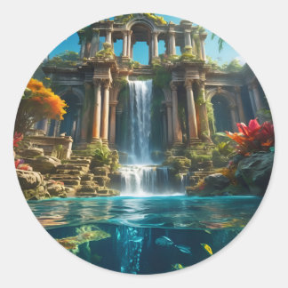 Wasserfalltempel Runder Aufkleber