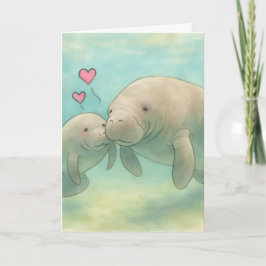Wasserfarb-Illustration von Mutter- und Baby-Manat Karte
