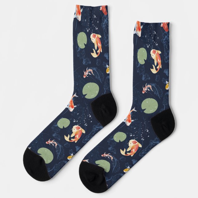 Wasserfarb-Koi-Fischteich nahtloses Muster Socken (Linkes Detail)