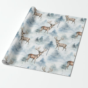 Wasserfarb-Winterwaldhirsche (5) Geschenkpapier