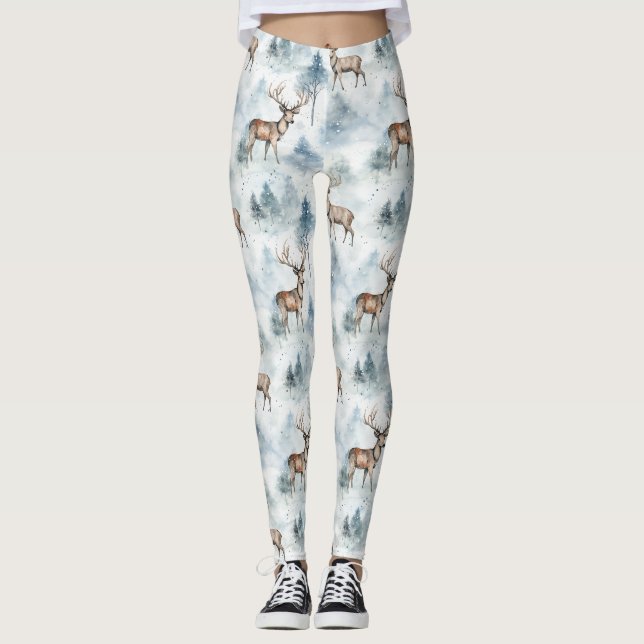 Wasserfarb-Winterwaldhirsche (5) Leggings (Vorderseite)