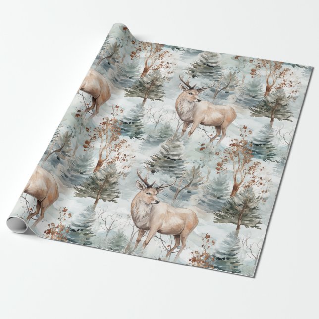 Wasserfarb-Winterwaldhirsche (6) Geschenkpapier (Ungerollt)