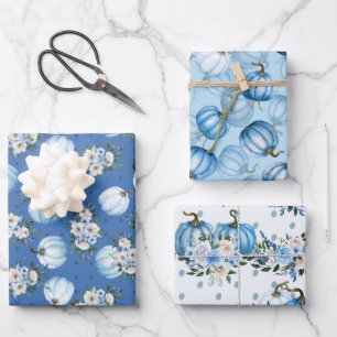 WASSERFARBBLUE FALL PUMPKINS & BLUME GESCHENKPAPIER SET