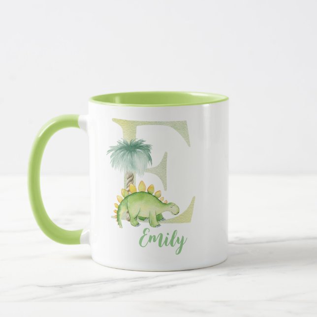 Wasserfarbbuchstabe E mit Dinosaurier Tasse (Links)