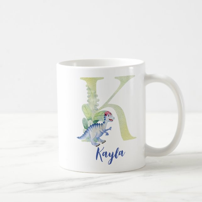 Wasserfarbbuchstabe K mit Dinosaurier Kaffeetasse (Rechts)
