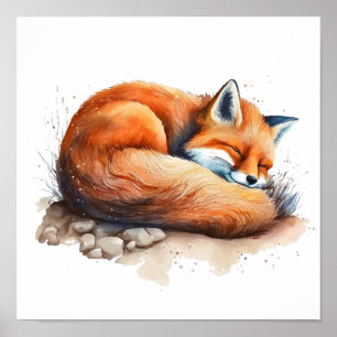 Wasserfarbdruck Kunst Sleeping Fox Poster