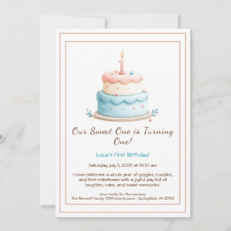 Wasserfarbe 1. Geburtstag Einladung mit Cake Candl