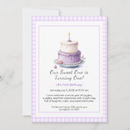 Wasserfarbe 1. Geburtstag Einladung mit Cake lilac