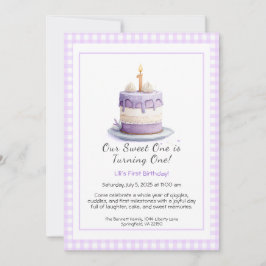 Wasserfarbe 1. Geburtstag Einladung mit Cake lilac