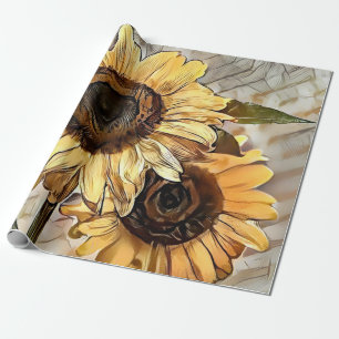 Wasserfarbe 2 Glossy Sonnenblumen Elegante Sammlun Geschenkpapier