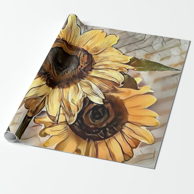 Wasserfarbe 2 Glossy Sonnenblumen Elegante Sammlun Geschenkpapier (Ungerollt)