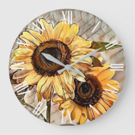 Wasserfarbe 2 Glossy Sonnenblumen Elegante Sammlun Große Wanduhr