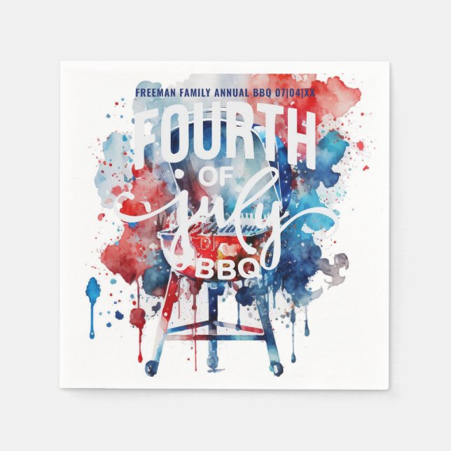 Wasserfarbe 4. Juli Barbecue Party Cookout Serviette (Vorderseite)