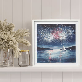 Wasserfarbe 4. Juli Feuerwerk & Sailboat Fotofliesen Zum Abziehen Und Aufkleben