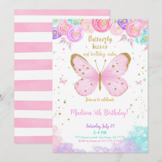 Wasserfarbe 5. Geburtstag Schmetterling Einladung
