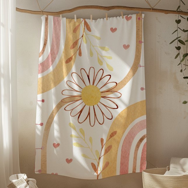 Wasserfarbe Abstrakt Botanische Blume und Regenbog Fleecedecke (In situ)