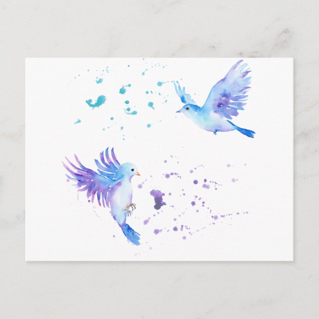 Wasserfarbe Abstrakt Flying Blue Birds Postkarte (Vorderseite)