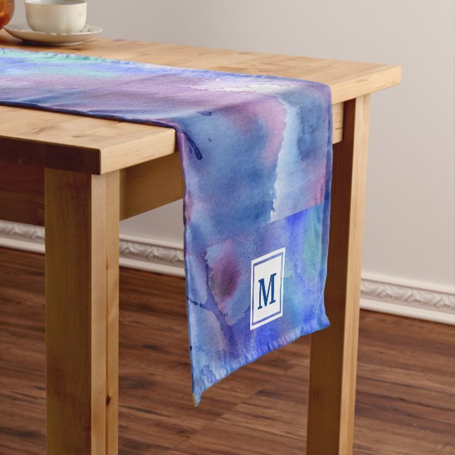 Wasserfarbe Abstrakt Handgestrichen Blau Lila Aqua Kurzer Tischläufer (Beispiel)