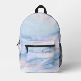 Wasserfarbe Abstrakt rosa blaue Marmor mit Name Bedruckter Rucksack