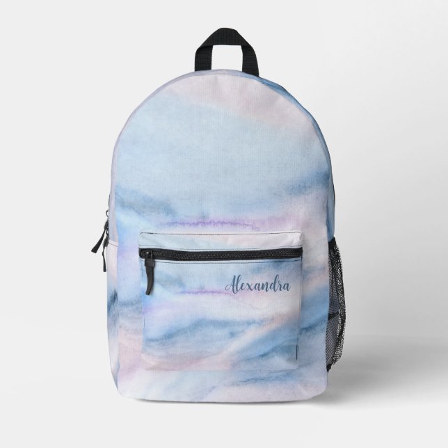 Wasserfarbe Abstrakt rosa blaue Marmor mit Name Bedruckter Rucksack (Vorderseite)