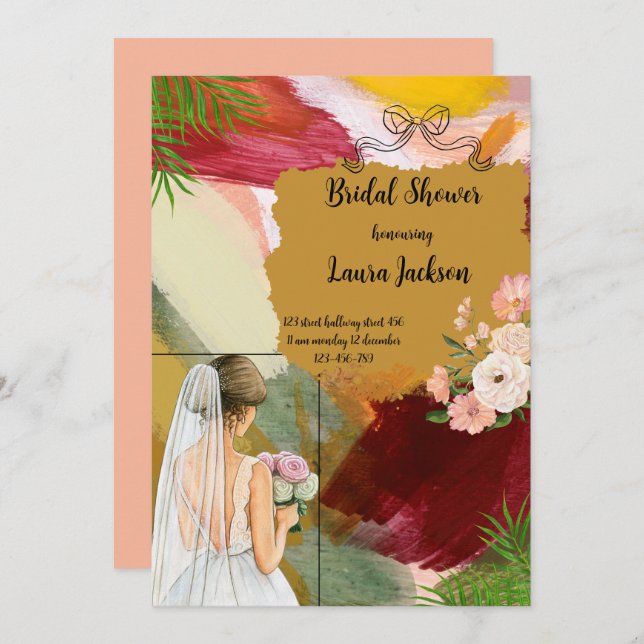 Wasserfarbe abstrakte Brautdusche Einladung (Vorne/Hinten)