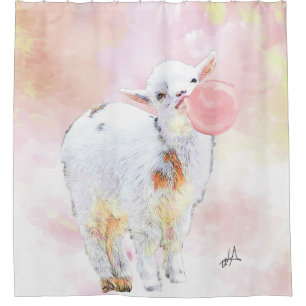Wasserfarbe Adorable Babyziege mit Bubblegum Duschvorhang