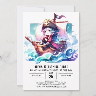 Wasserfarbe Adorable Pirate Geburtstag Einladung