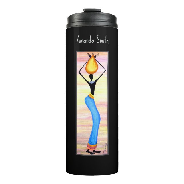 Wasserfarbe, afrikanische Kunst, elegante Frau Thermosbecher (Vorderseite)