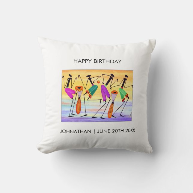 Wasserfarbe, afrikanische Kunst, Glücklichsein zum Kissen (Vorderseite)