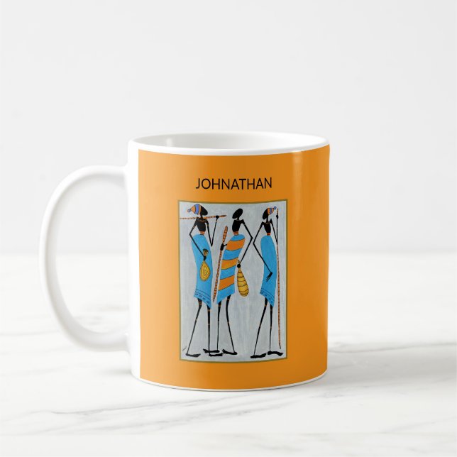 Wasserfarbe, afrikanische Kunst, Maasai Krieger Kaffeetasse (Links)