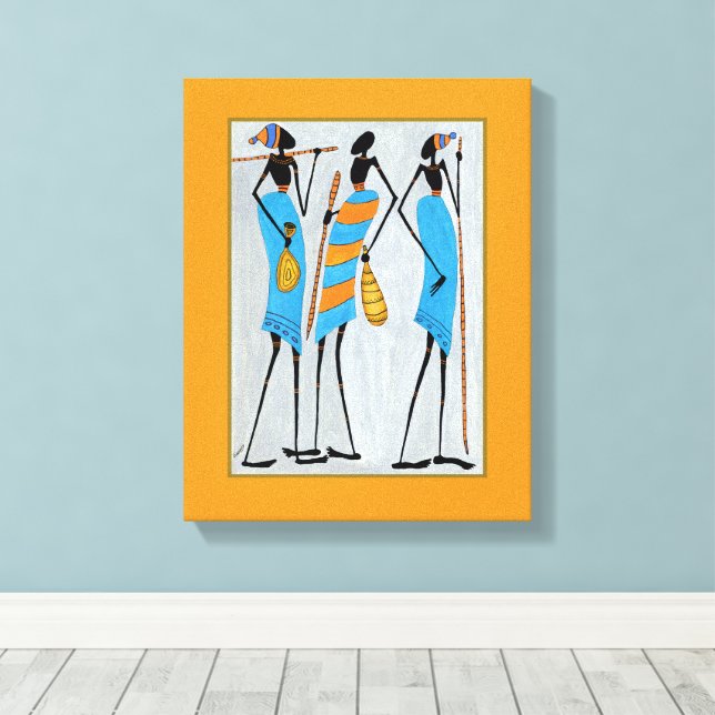 Wasserfarbe, afrikanische Kunst, Maasai Krieger Leinwanddruck (Insitu (Holzboden))