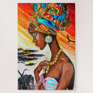 Wasserfarbe - Afrikanische Prinzessin - Schöne Fra Puzzle