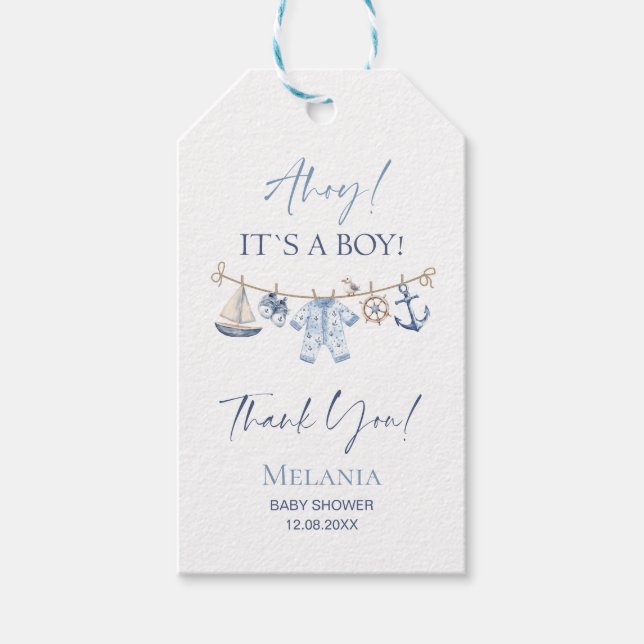 Wasserfarbe Ahoy es ist eine Baby-Dusche Geschenkanhänger (Vorderseite)